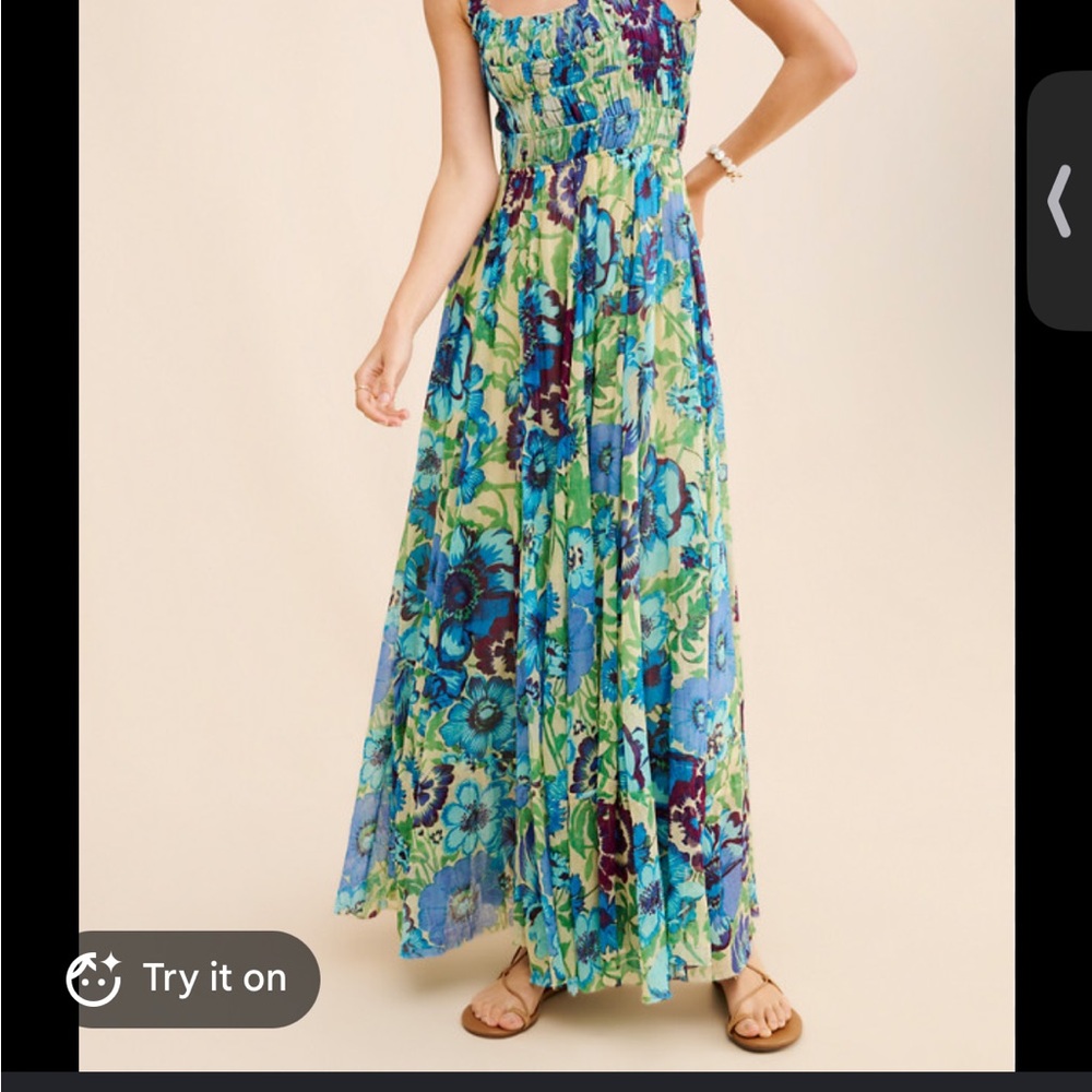 Free People Floral Maxi Dress in Blue and Green